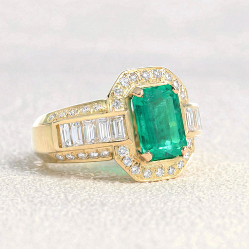Bague 52 Bague - Émeraude de Colombie et diamants en or jaune 58 Facettes 61300085