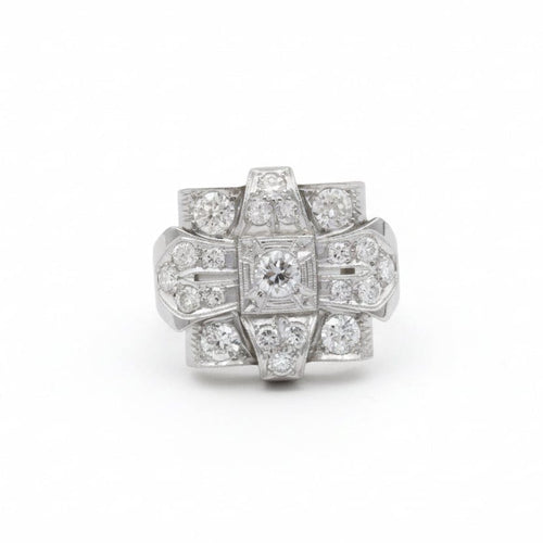 Bague 56 Art déco - Bague en or blanc sertie de diamants 58 Facettes 1.0001229/4
