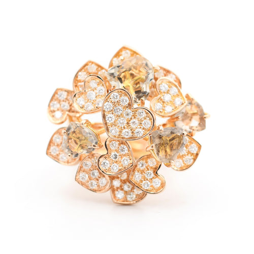 Bague Anello Cœurs en or rose avec diamants et quartz taille cœur 58 Facettes 22998