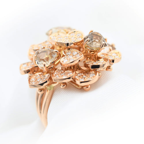 Bague Anello Cœurs en or rose avec diamants et quartz taille cœur 58 Facettes 22998