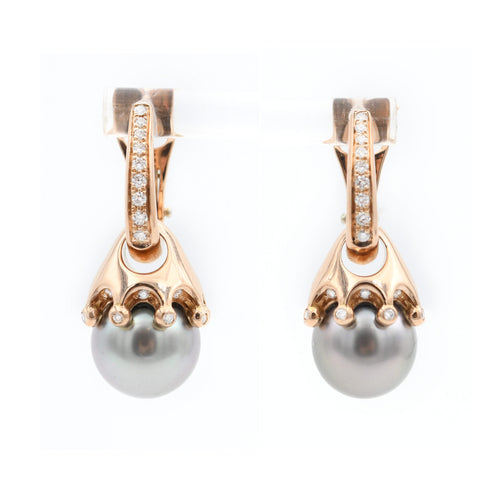 Boucles d'oreilles Orecchini en or rose avec perles thaïes et diamants 58 Facettes 23013