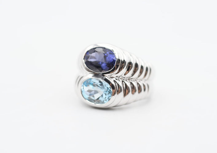 Bague 54 Bulgari Baccellato - Bague en or blanc iolite et topaze 58 Facettes 23020