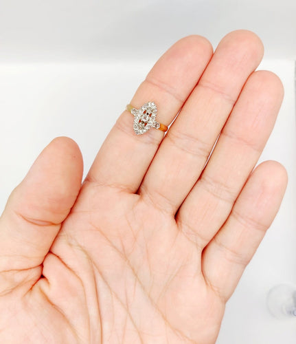 Bague 55.5 Bague marquise victorienne en or rose 18K et diamants 58 Facettes A07217