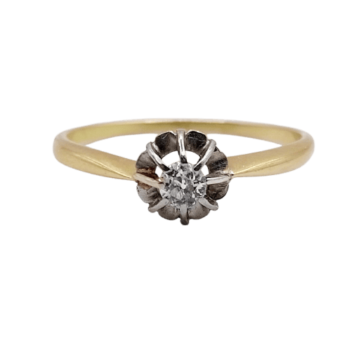Bague 54 Bague solitaire antique en or 18k et platine, diamant taille ancienne 58 Facettes A07218
