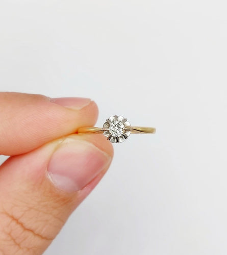 Bague 54 Bague solitaire antique en or 18k et platine, diamant taille ancienne 58 Facettes A07218