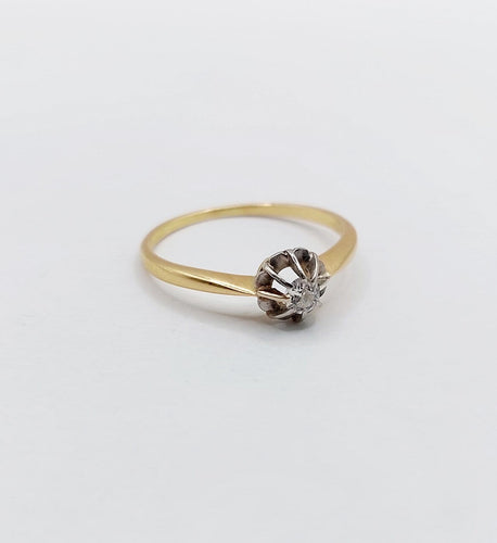 Bague 54 Bague solitaire antique en or 18k et platine, diamant taille ancienne 58 Facettes A07218
