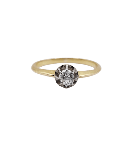 Bague 55.5 Bague solitaire antique en or 18k, diamant taille ancienne 0,20 carat 58 Facettes A07219
