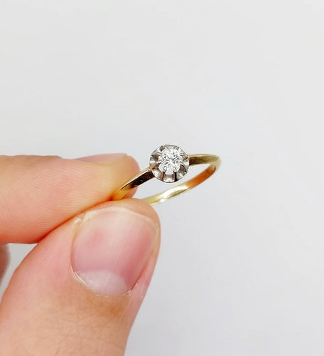 Bague 55.5 Bague solitaire antique en or 18k, diamant taille ancienne 0,20 carat 58 Facettes A07219