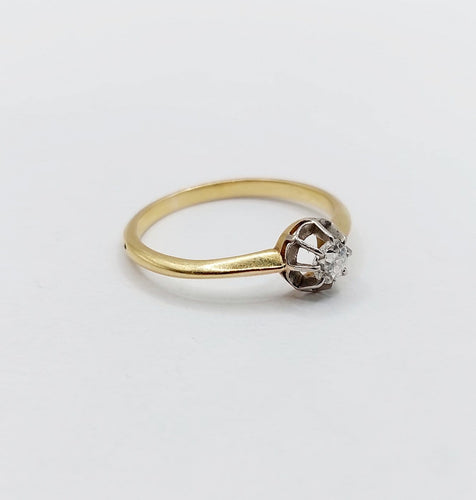 Bague 55.5 Bague solitaire antique en or 18k, diamant taille ancienne 0,20 carat 58 Facettes A07219
