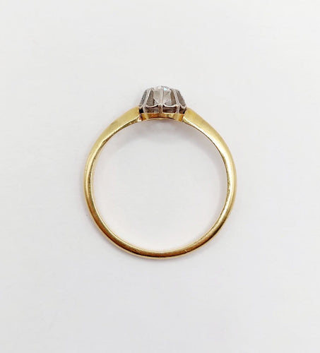Bague 55.5 Bague solitaire antique en or 18k, diamant taille ancienne 0,20 carat 58 Facettes A07219