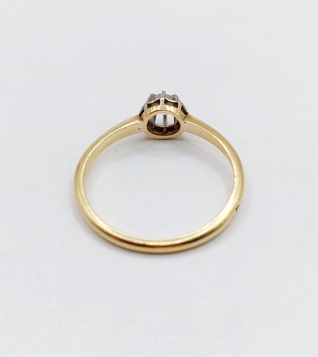 Bague 55.5 Bague solitaire antique en or 18k, diamant taille ancienne 0,20 carat 58 Facettes A07219