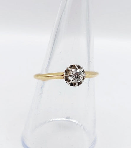 Bague 55.5 Bague solitaire antique en or 18k, diamant taille ancienne 0,20 carat 58 Facettes A07219