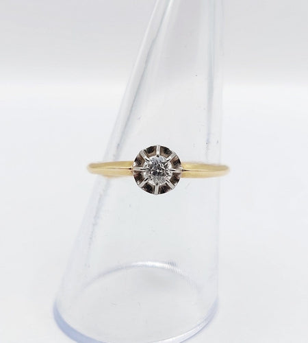 Bague 55.5 Bague solitaire antique en or 18k, diamant taille ancienne 0,20 carat 58 Facettes A07219