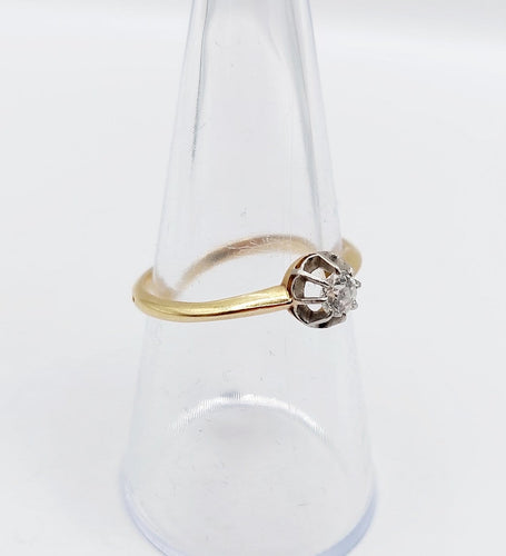 Bague 55.5 Bague solitaire antique en or 18k, diamant taille ancienne 0,20 carat 58 Facettes A07219