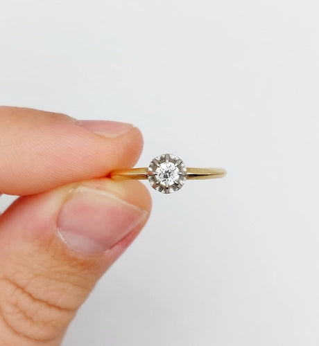 Bague 55.5 Bague solitaire antique en or 18k, diamant taille ancienne 0,20 carat 58 Facettes A07219