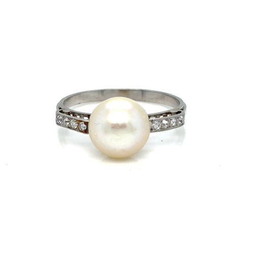 Bague 53 Bague ancienne - Perle et diamants en or blanc 18k 58 Facettes BAGUE-0019