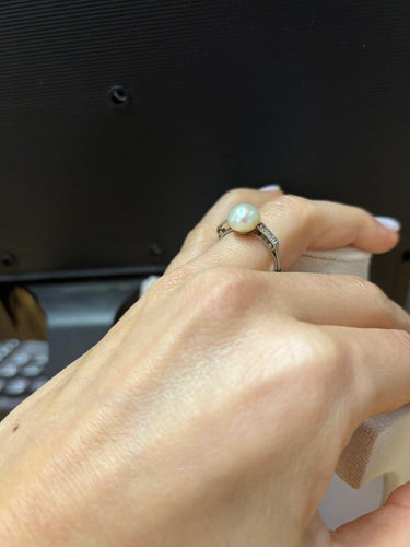 Bague 53 Bague ancienne - Perle et diamants en or blanc 18k 58 Facettes BAGUE-0019