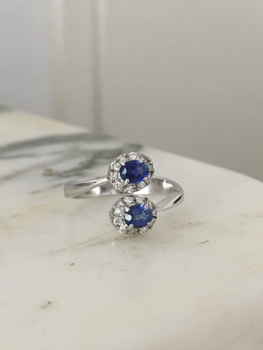 Bague 54 Bague Toi & Moi en or blanc 18K, saphirs et diamants 58 Facettes 263
