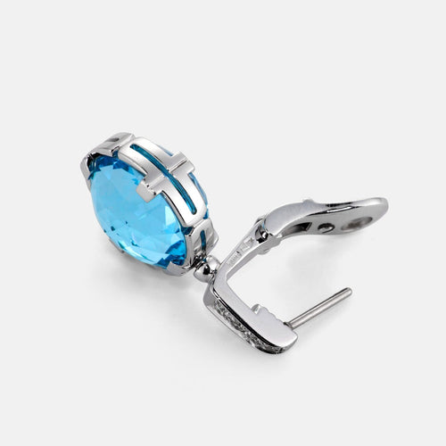 Boucles d'oreilles BVLGARI Parentesi Cocktail - Boucles d’oreilles en or blanc, diamants et topazes bleues 58 Facettes -