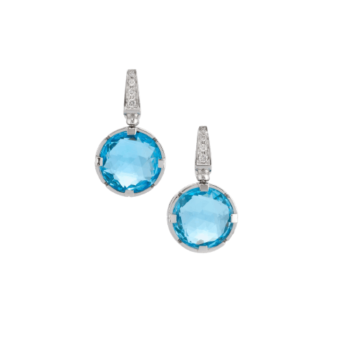Boucles d'oreilles BVLGARI Parentesi Cocktail - Boucles d’oreilles en or blanc, diamants et topazes bleues 58 Facettes -