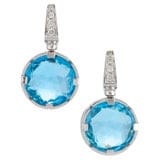 Boucles d'oreilles BVLGARI Parentesi Cocktail - Boucles d’oreilles en or blanc, diamants et topazes bleues 58 Facettes -