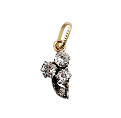 Pendentif Pendentif trèfle antique en or 18k et diamants taille ancienne 58 Facettes A07058
