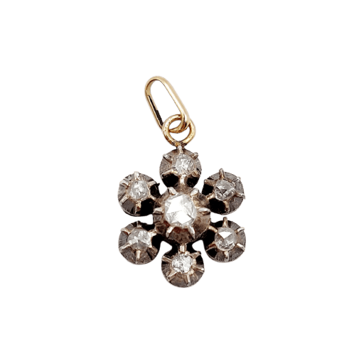 Pendentif Pendentif marguerite victorien en or 18k, argent, diamants taille rose 58 Facettes A07051