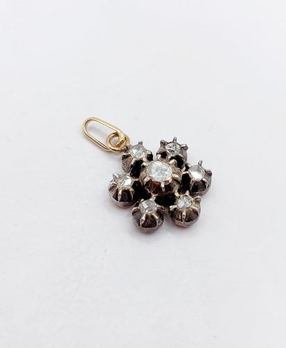 Pendentif Pendentif marguerite victorien en or 18k, argent, diamants taille rose 58 Facettes A07051