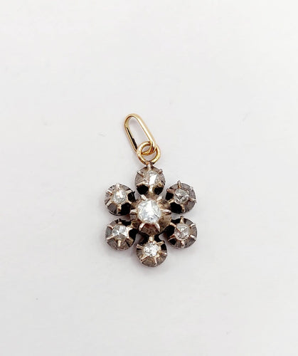 Pendentif Pendentif marguerite victorien en or 18k, argent, diamants taille rose 58 Facettes A07051