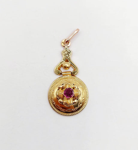 Pendentif Pendentif victorien en or rose 18k, grenat et décorations fleuries 58 Facettes A07105
