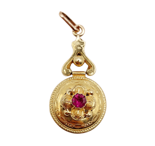 Pendentif Pendentif victorien - Pendentif en or rose 18k grenat, décorations fleuries 58 Facettes A07106