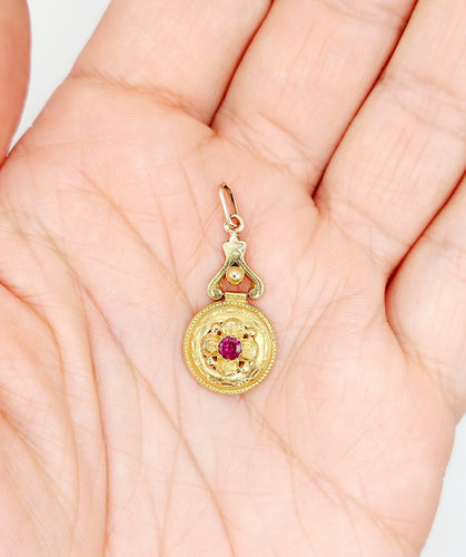 Pendentif Pendentif victorien - Pendentif en or rose 18k grenat, décorations fleuries 58 Facettes A07106