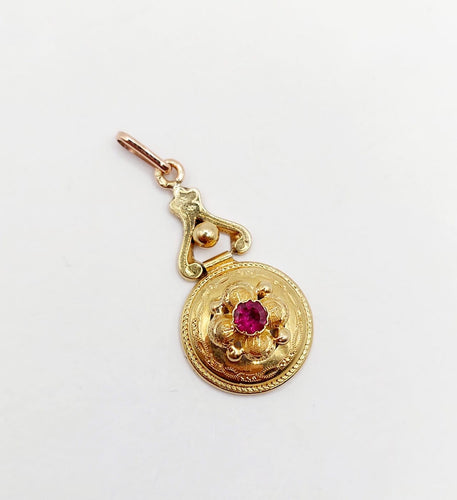 Pendentif Pendentif victorien - Pendentif en or rose 18k grenat, décorations fleuries 58 Facettes A07106