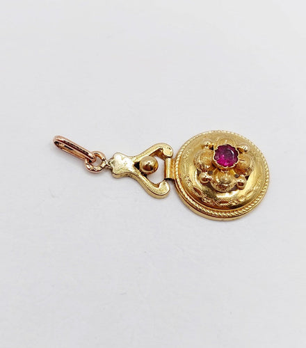 Pendentif Pendentif victorien - Pendentif en or rose 18k grenat, décorations fleuries 58 Facettes A07106