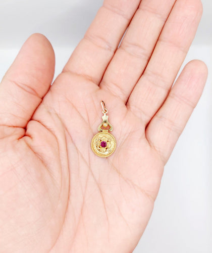 Pendentif Pendentif victorien - Pendentif en or rose 18k grenat, décorations fleuries 58 Facettes A07106