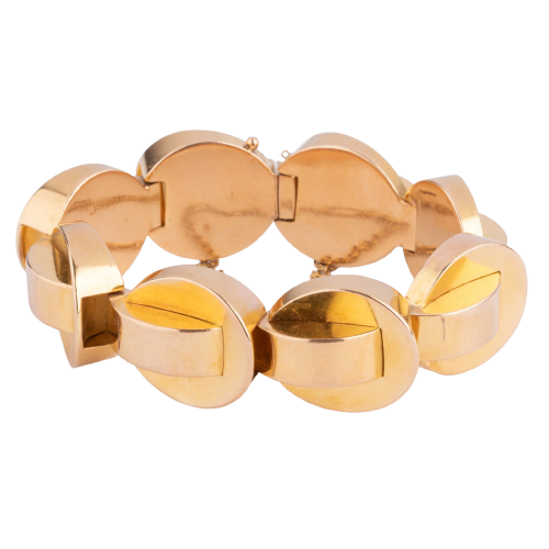 18k yellow gold Tank scrollwork circles bracelet 