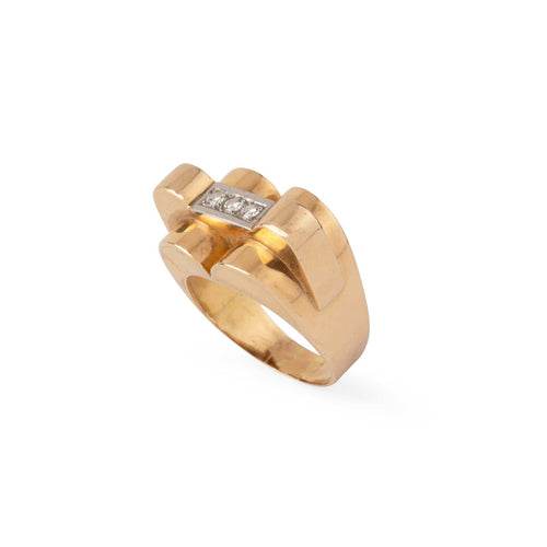 Bague 61 Bague Tank vintage en or jaune et 3 diamants 58 Facettes 1