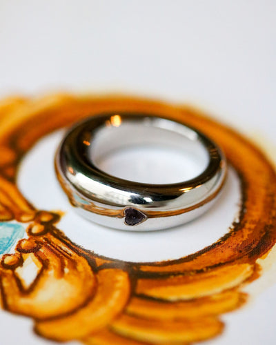 Bague 50.5 Bague jonc en or blanc et saphir rose en cœur 58 Facettes A11297