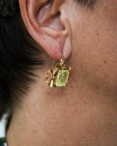 Boucles d'oreilles Boucles d'oreilles - Paire tank en or jaune 750 et fluorite 58 Facettes A11898