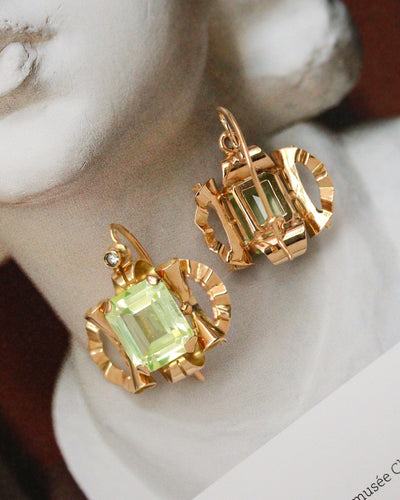 Boucles d'oreilles Boucles d'oreilles - Paire tank en or jaune 750 et fluorite 58 Facettes A11898