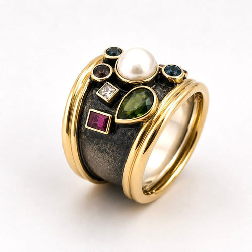 Bague 56 Gerda Lynggaard - Bague en or 18 carats et argent vieilli, diamants et perle 58 Facettes 90933 - ac12940