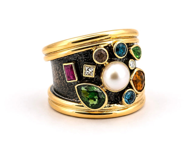 Bague 56 Gerda Lynggaard - Bague en or 18 carats et argent vieilli, diamants et perle 58 Facettes 90933 - ac12940