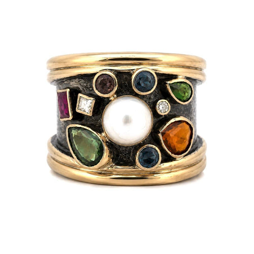 Bague 56 Gerda Lynggaard - Bague en or 18 carats et argent vieilli, diamants et perle 58 Facettes 90933 - ac12940