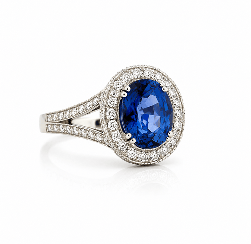 Bague 54 Bague en or blanc 18 carats, saphir de Ceylan et diamants naturels 58 Facettes 90951