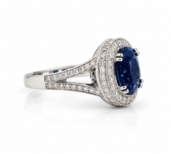 Bague 54 Bague en or blanc 18 carats, saphir de Ceylan et diamants naturels 58 Facettes 90951