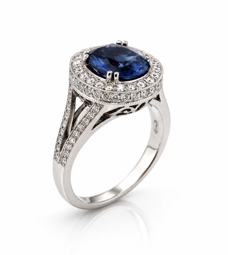 Bague 54 Bague en or blanc 18 carats, saphir de Ceylan et diamants naturels 58 Facettes 90951