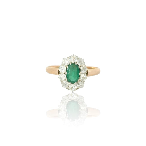 Bague 53.5 Bague cluster en or 18k et émeraude ovale et diamants 58 Facettes