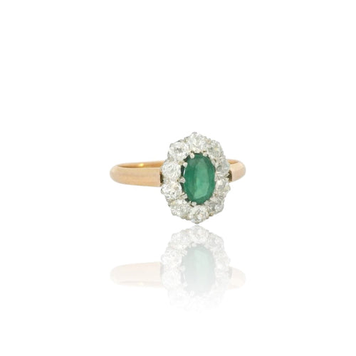 Bague 53.5 Bague cluster en or 18k et émeraude ovale et diamants 58 Facettes