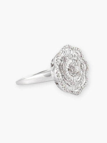 Bague 51 Fleur - Bague en or blanc diamants 58 Facettes 210032