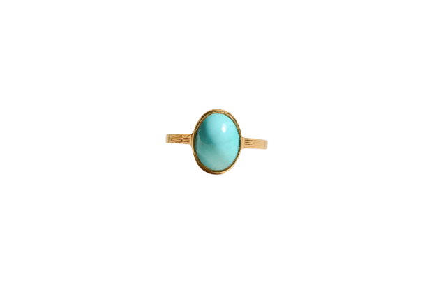 Bague 52 Bague cabochon en or jaune et turquoise 58 Facettes 4016